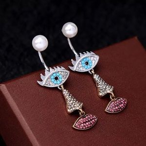 Pearl Dangle Eye Nose Lips Earrings